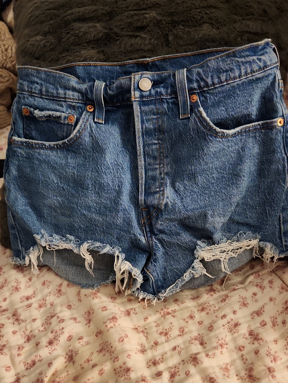 Levi's Blue Distressed Denim Cutoff Shorts